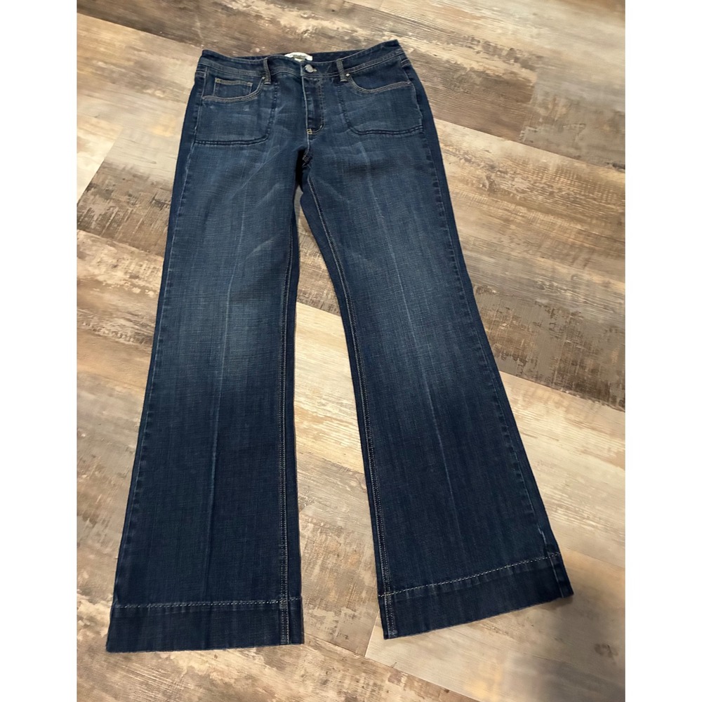 White House Black Market Blanc Wide Leg Jeans Dark Wash Patch Pocket 12R Womens